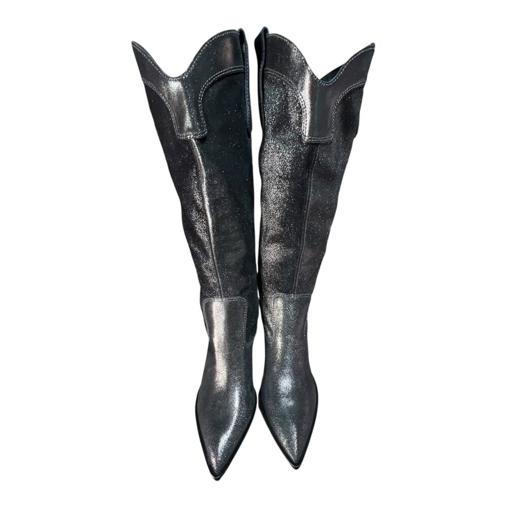 Larroude Louise Boots in Shine Graphite Metallic Suede Leather Size 8.5 - Picture 2 of 8